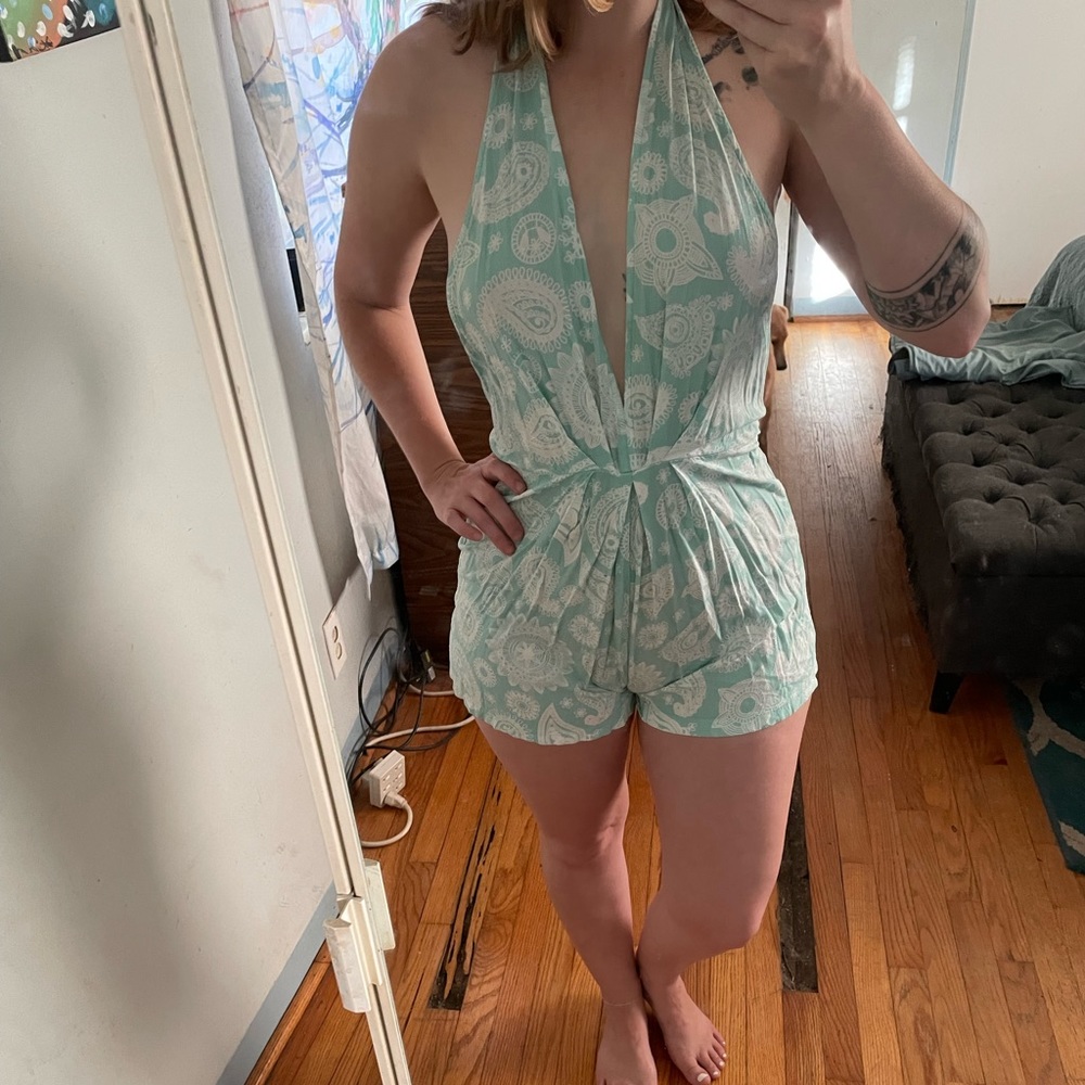 Light Blue Paisley Romper
